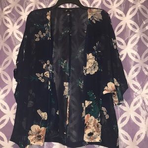 Navy Blue Floral Kimono